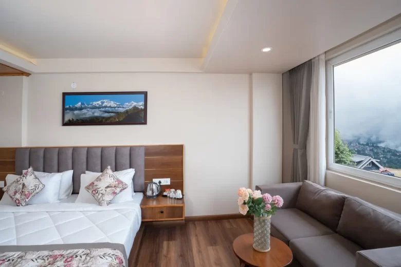 executive view room in Darjeeling with king bed and kanchenjunga view